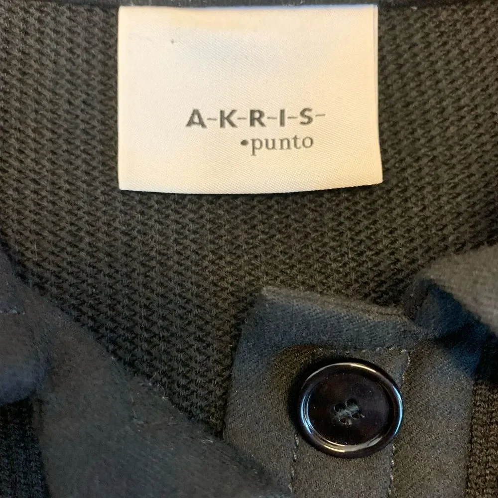 Akris Punto black ribbed knit long sleeve pleated wool dress Sz 4 NWOT - Picture 9 of 14